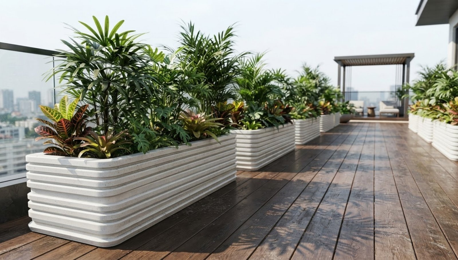 Hand-crafted concrete planter detail